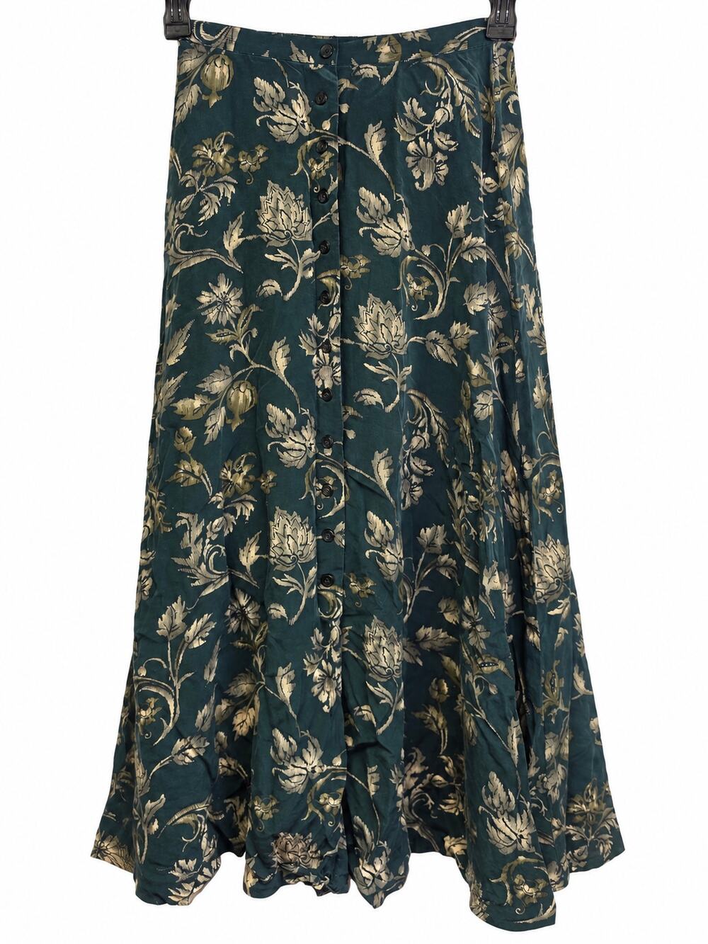 Jones New York Silk Floral Midi Skirt Size 4 Teal Botanical Button Front Vintage